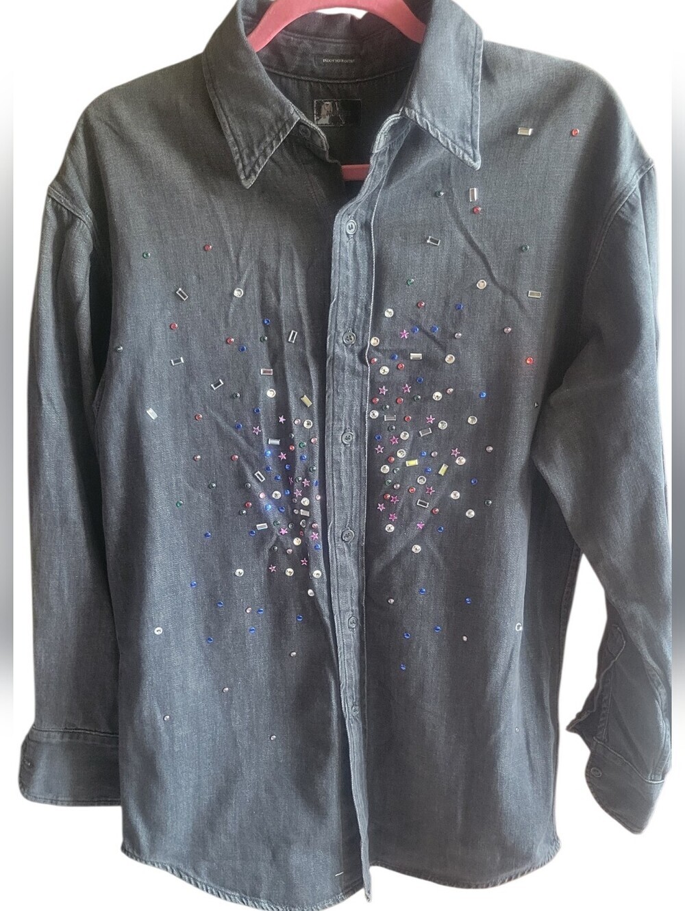 MOTHER Black Embellished Denim Shirt